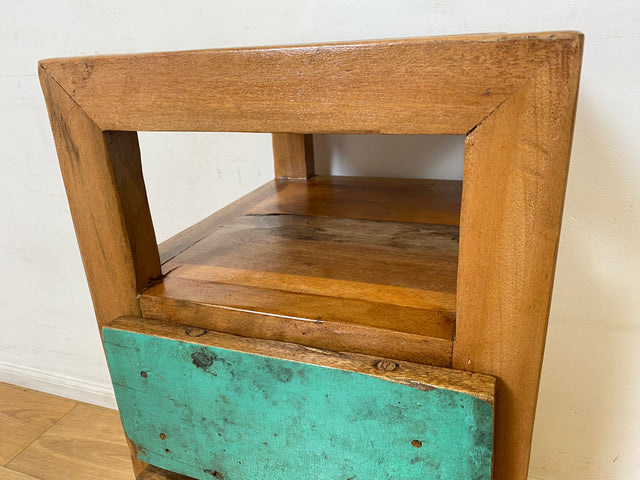 Boatwood by WMK I Meeresblauer großer Nachttisch handgefertigt aus altem Bootsholz I Teakholz massiv I Nachtkommode Nachtschrank Nachtschränkchen Kommode Beistelltisch Ablage I Berlin Köln Hannover