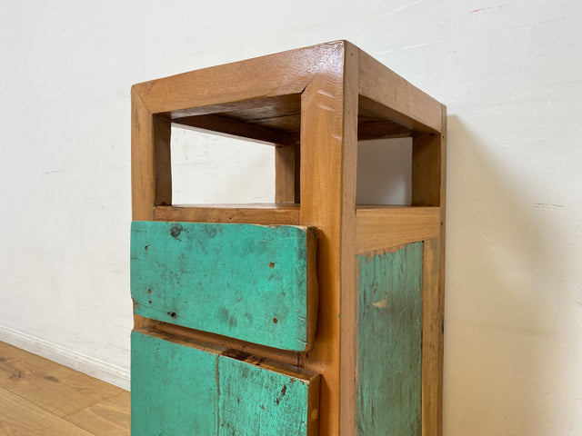 Boatwood by WMK I Meeresblauer großer Nachttisch handgefertigt aus altem Bootsholz I Teakholz massiv I Nachtkommode Nachtschrank Nachtschränkchen Kommode Beistelltisch Ablage I Berlin Köln Hannover