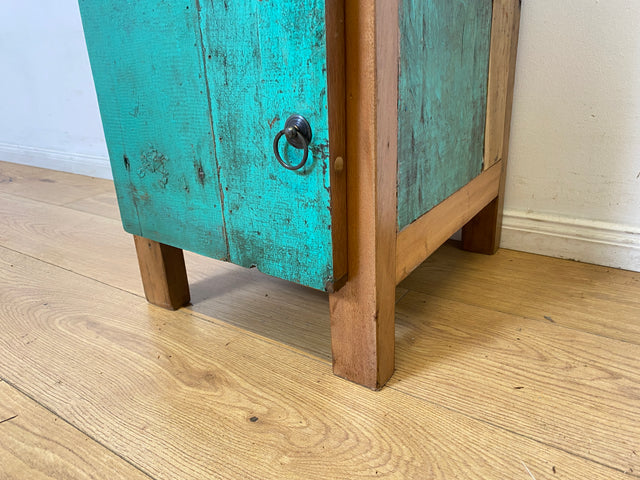 Boatwood by WMK I Meeresblauer großer Nachttisch handgefertigt aus altem Bootsholz I Teakholz massiv I Nachtkommode Nachtschrank Nachtschränkchen Kommode Beistelltisch Ablage I Berlin Köln Hannover