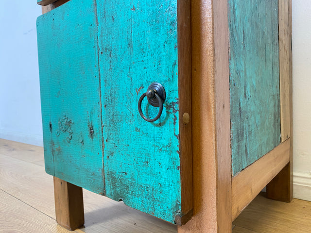 Boatwood by WMK I Meeresblauer großer Nachttisch handgefertigt aus altem Bootsholz I Teakholz massiv I Nachtkommode Nachtschrank Nachtschränkchen Kommode Beistelltisch Ablage I Berlin Köln Hannover