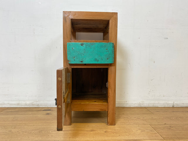 Boatwood by WMK I Meeresblauer großer Nachttisch handgefertigt aus altem Bootsholz I Teakholz massiv I Nachtkommode Nachtschrank Nachtschränkchen Kommode Beistelltisch Ablage I Berlin Köln Hannover