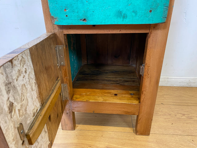 Boatwood by WMK I Meeresblauer großer Nachttisch handgefertigt aus altem Bootsholz I Teakholz massiv I Nachtkommode Nachtschrank Nachtschränkchen Kommode Beistelltisch Ablage I Berlin Köln Hannover