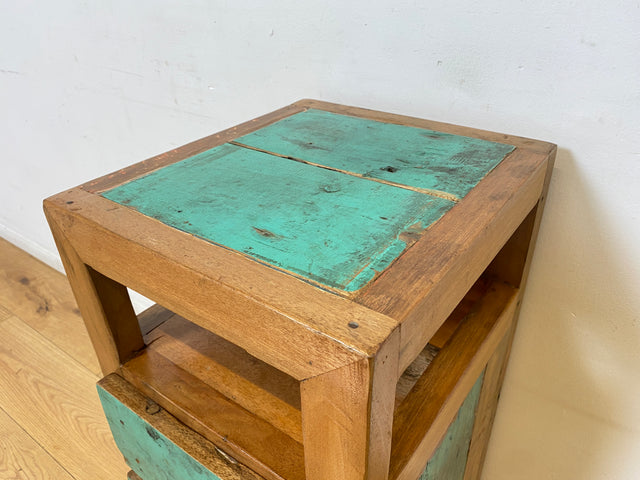 Boatwood by WMK I Meeresblauer großer Nachttisch handgefertigt aus altem Bootsholz I Teakholz massiv I Nachtkommode Nachtschrank Nachtschränkchen Kommode Beistelltisch Ablage I Berlin Köln Hannover