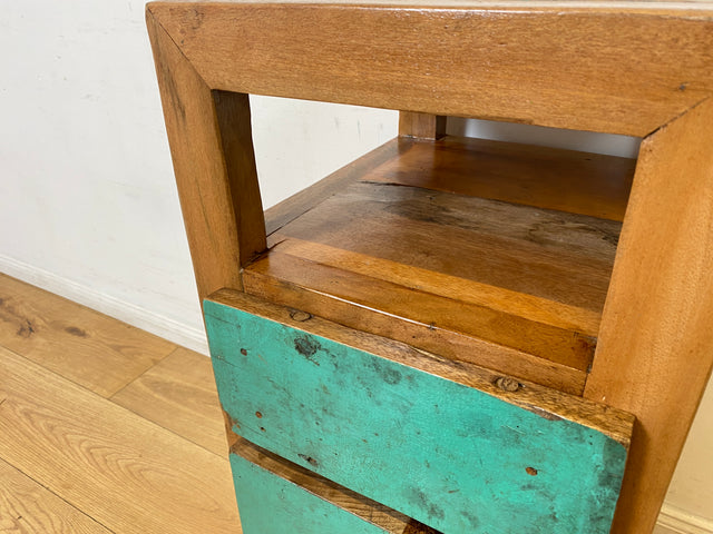 Boatwood by WMK I Meeresblauer großer Nachttisch handgefertigt aus altem Bootsholz I Teakholz massiv I Nachtkommode Nachtschrank Nachtschränkchen Kommode Beistelltisch Ablage I Berlin Köln Hannover