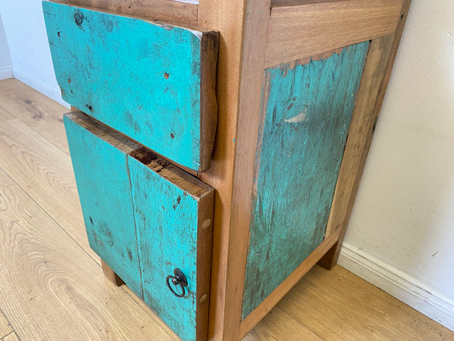 Boatwood by WMK I Meeresblauer großer Nachttisch handgefertigt aus altem Bootsholz I Teakholz massiv I Nachtkommode Nachtschrank Nachtschränkchen Kommode Beistelltisch Ablage I Berlin Köln Hannover