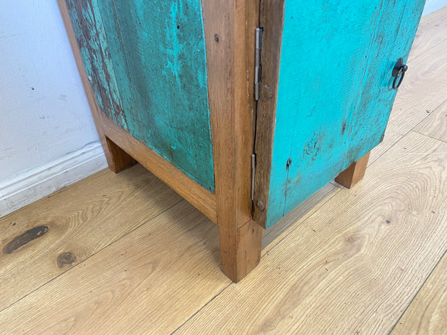 Boatwood by WMK I Meeresblauer großer Nachttisch handgefertigt aus altem Bootsholz I Teakholz massiv I Nachtkommode Nachtschrank Nachtschränkchen Kommode Beistelltisch Ablage I Berlin Köln Hannover