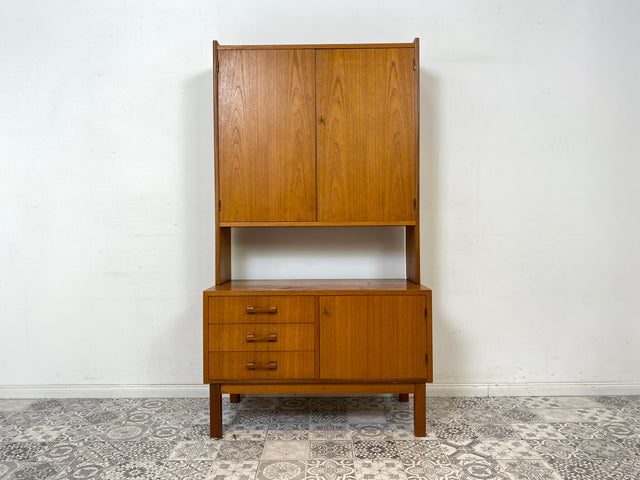 WMK Minimalistisches skandinavisches Highboard mit Schubalden und sehr hübschen Holzgriffen im Teakholz # Schrank Wäscheschrank Bücherschrank Sideboard Kommode Teak Danish Design Vintage Mid-Century