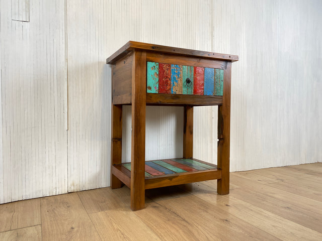 Boatwood by WMK # Sehr schöne Kommode aus altem Bootsholz mit Schublade & Ablage, ein handgefertigtes Unikat aus massivem Teakholz # Beistelltisch Flurkommode Küchenschrank Konsole Nachttisch Teak