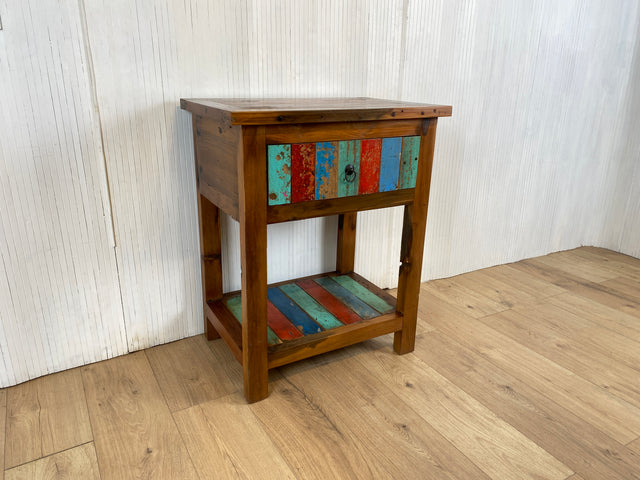 Boatwood by WMK # Sehr schöne Kommode aus altem Bootsholz mit Schublade & Ablage, ein handgefertigtes Unikat aus massivem Teakholz # Beistelltisch Flurkommode Küchenschrank Konsole Nachttisch Teak