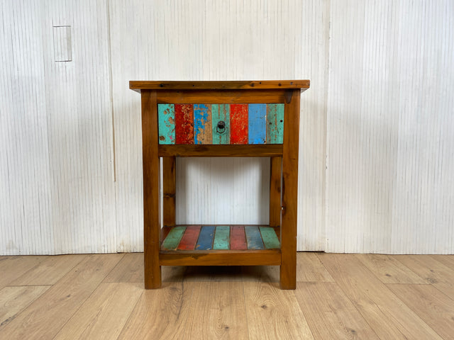 Boatwood by WMK # Sehr schöne Kommode aus altem Bootsholz mit Schublade & Ablage, ein handgefertigtes Unikat aus massivem Teakholz # Beistelltisch Flurkommode Küchenschrank Konsole Nachttisch Teak