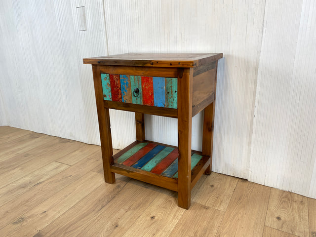 Boatwood by WMK # Sehr schöne Kommode aus altem Bootsholz mit Schublade & Ablage, ein handgefertigtes Unikat aus massivem Teakholz # Beistelltisch Flurkommode Küchenschrank Konsole Nachttisch Teak