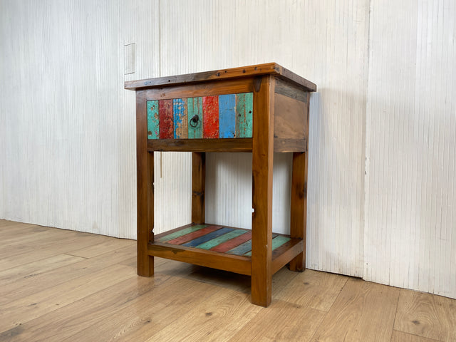 Boatwood by WMK # Sehr schöne Kommode aus altem Bootsholz mit Schublade & Ablage, ein handgefertigtes Unikat aus massivem Teakholz # Beistelltisch Flurkommode Küchenschrank Konsole Nachttisch Teak