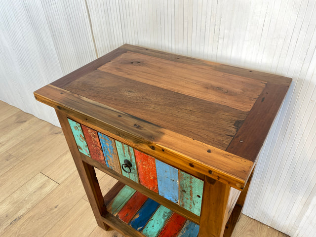 Boatwood by WMK # Sehr schöne Kommode aus altem Bootsholz mit Schublade & Ablage, ein handgefertigtes Unikat aus massivem Teakholz # Beistelltisch Flurkommode Küchenschrank Konsole Nachttisch Teak