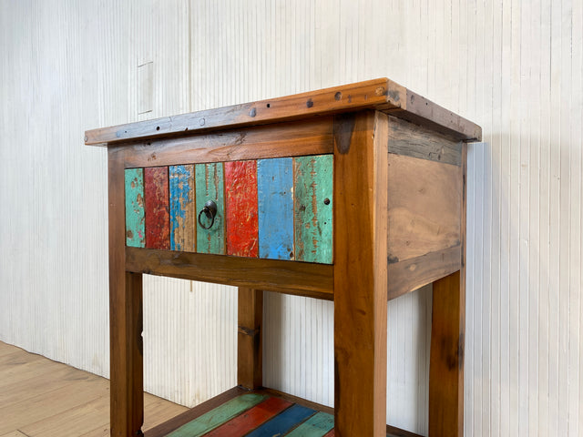 Boatwood by WMK # Sehr schöne Kommode aus altem Bootsholz mit Schublade & Ablage, ein handgefertigtes Unikat aus massivem Teakholz # Beistelltisch Flurkommode Küchenschrank Konsole Nachttisch Teak