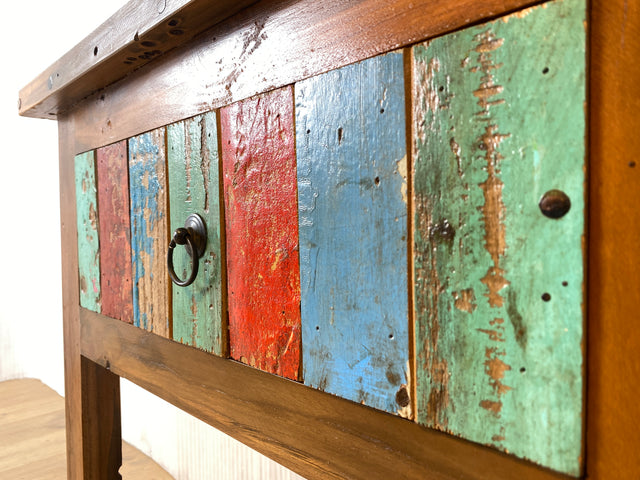 Boatwood by WMK # Sehr schöne Kommode aus altem Bootsholz mit Schublade & Ablage, ein handgefertigtes Unikat aus massivem Teakholz # Beistelltisch Flurkommode Küchenschrank Konsole Nachttisch Teak