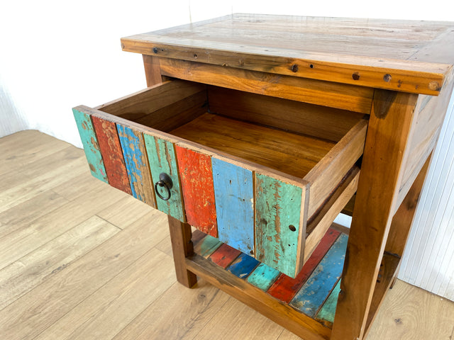 Boatwood by WMK # Sehr schöne Kommode aus altem Bootsholz mit Schublade & Ablage, ein handgefertigtes Unikat aus massivem Teakholz # Beistelltisch Flurkommode Küchenschrank Konsole Nachttisch Teak