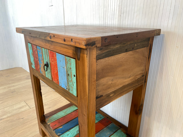 Boatwood by WMK # Sehr schöne Kommode aus altem Bootsholz mit Schublade & Ablage, ein handgefertigtes Unikat aus massivem Teakholz # Beistelltisch Flurkommode Küchenschrank Konsole Nachttisch Teak