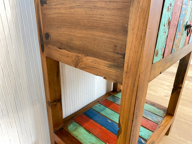 Boatwood by WMK # Sehr schöne Kommode aus altem Bootsholz mit Schublade & Ablage, ein handgefertigtes Unikat aus massivem Teakholz # Beistelltisch Flurkommode Küchenschrank Konsole Nachttisch Teak