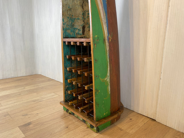 Boatwood by WMK # Besonderes Regal aus echtem Fischerboot , ein handgefertigtes Unikat aus massivem Teakholz # Regal Bücherregal Weinregal Flaschenregal Eckschrank Boot Holzregal Barschrank Bar Schiff