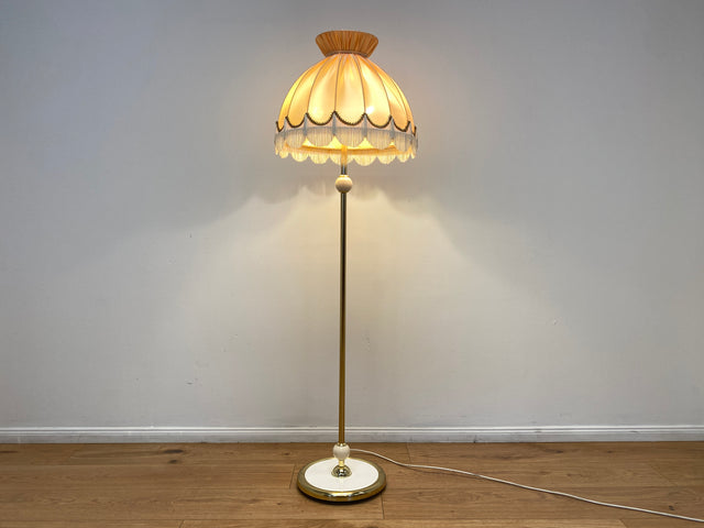 WMK Wunderschöne & sehr gut erhaltene 70er Jahre Stehlampe mit tollem Lampenschirm und Messing Lampenfuß mit edlen Marmorelementen # Lampe Stehleuchte Leselampe Leuchte Retro Mid-Century 60er Vintage