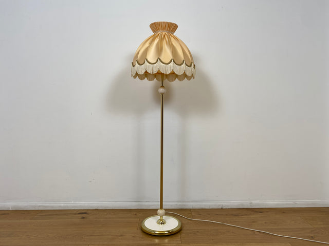 WMK Wunderschöne & sehr gut erhaltene 70er Jahre Stehlampe mit tollem Lampenschirm und Messing Lampenfuß mit edlen Marmorelementen # Lampe Stehleuchte Leselampe Leuchte Retro Mid-Century 60er Vintage