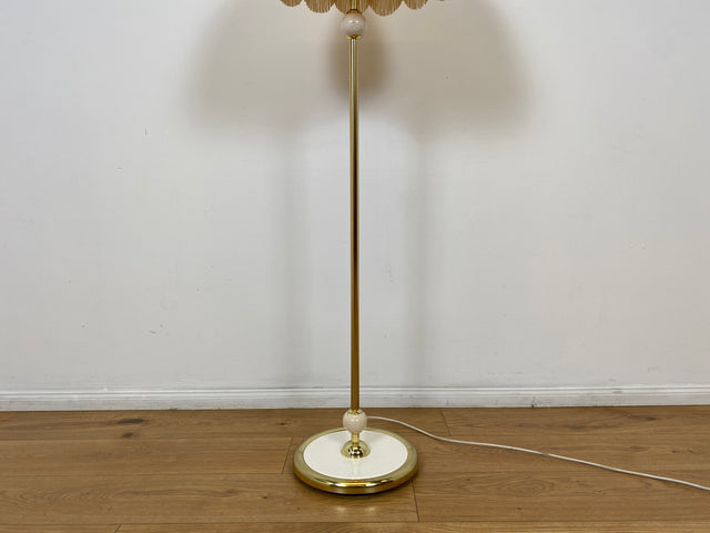 WMK Wunderschöne & sehr gut erhaltene 70er Jahre Stehlampe mit tollem Lampenschirm und Messing Lampenfuß mit edlen Marmorelementen # Lampe Stehleuchte Leselampe Leuchte Retro Mid-Century 60er Vintage