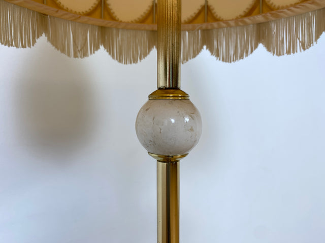 WMK Wunderschöne & sehr gut erhaltene 70er Jahre Stehlampe mit tollem Lampenschirm und Messing Lampenfuß mit edlen Marmorelementen # Lampe Stehleuchte Leselampe Leuchte Retro Mid-Century 60er Vintage