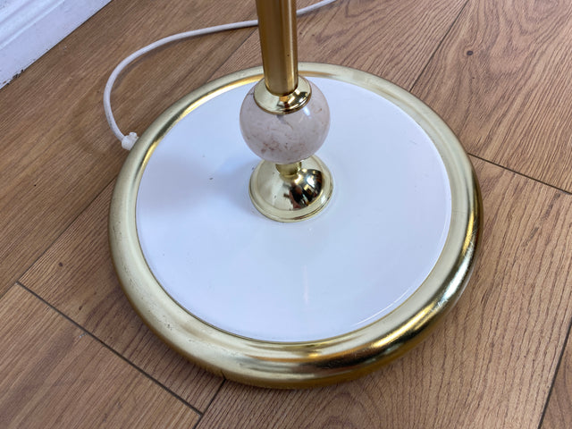 WMK Wunderschöne & sehr gut erhaltene 70er Jahre Stehlampe mit tollem Lampenschirm und Messing Lampenfuß mit edlen Marmorelementen # Lampe Stehleuchte Leselampe Leuchte Retro Mid-Century 60er Vintage