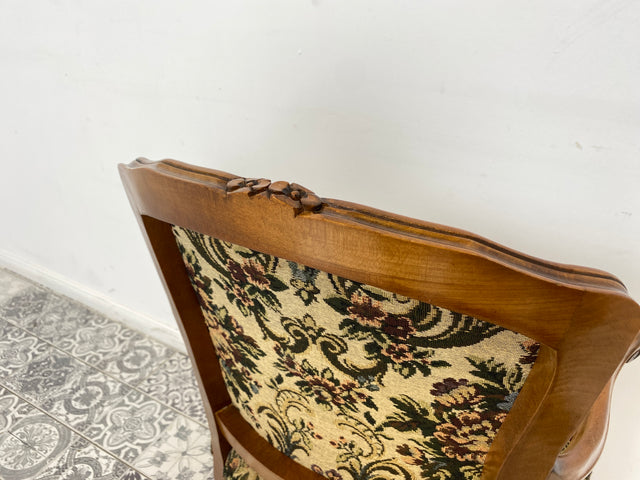 WMK 1/2 Freundlicher und sehr gut erhaltener Vintage Sessel mit floralem Originalbezug & verziertem Holzrahmen # Armlehnenstuhl Stuhl Salonsessel Sitzgarnitur Stilmöbel Chippendale Retro # Stückpreis