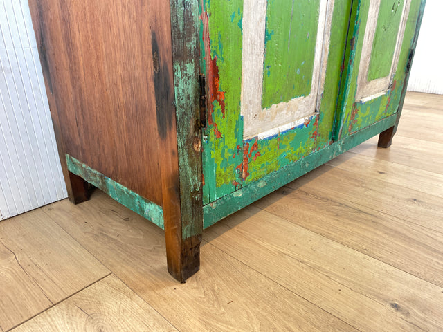 Boatwood by WMK # Einzigartiger Wäscheschrank aus altem Bootsholz , ein handgefertigtes Unikat aus massivem Teakholz # grüner Schrank Kleiderschank Schlafzimmerschrank Garderobe Wardrobe Bootsmöbel