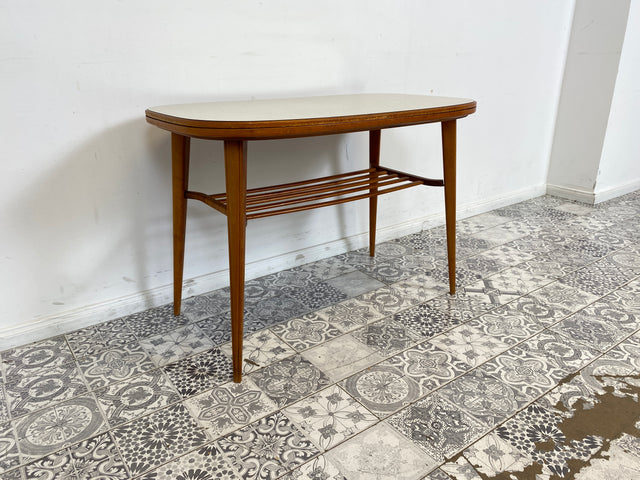 WMK Stilvoller und seltener Mid-Century Couchtisch mit wandelbarer Oberfläche aus Holz oder Resopal und praktischer Zeitungsablage # Wohnzimmertisch Tisch Coffee Table Salontisch 50er 60er Vintage
