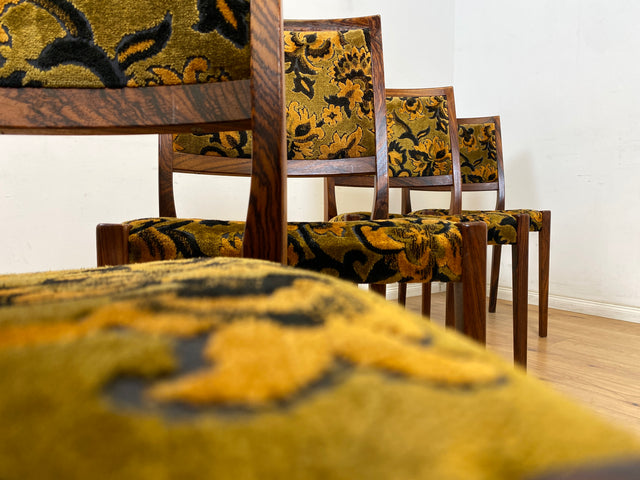 WMK Set aus 4 sehr gut erhaltenen skandinavischen Designerstühlen von Svegards Markaryd aus Palisander + Originalbezug # Stühle Esszimmerstühle Dining Chairs Vintage Mid-Century Rosewood Danish Design