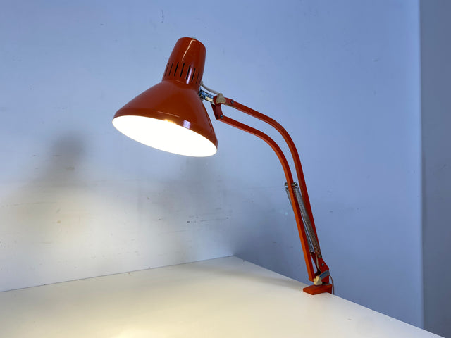 WMK Kultige & sehr gut erhaltene verstellbare skandinavische Space Age Tischlampe aus Metall in Rot # Gelenkleuchte Gelenklampe Ledu Lampe Leuchte Leselampe Architekten Arbeitsleuchte 60er 70er Retro