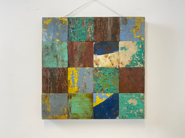 Boatwood by WMK # Großes Patchwork Wandbild 60x60cm, ein handgefertigtes Unikat aus recyceltem Bootsholz # buntes Bild Holzbild Wandpaneel Kunstwerk Design Loft Wanddekoration Mosaik Wanddeko Deko