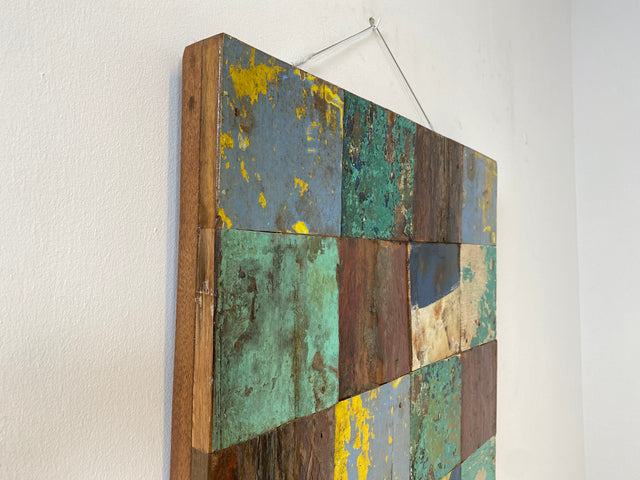 Boatwood by WMK # Großes Patchwork Wandbild 60x60cm, ein handgefertigtes Unikat aus recyceltem Bootsholz # buntes Bild Holzbild Wandpaneel Kunstwerk Design Loft Wanddekoration Mosaik Wanddeko Deko