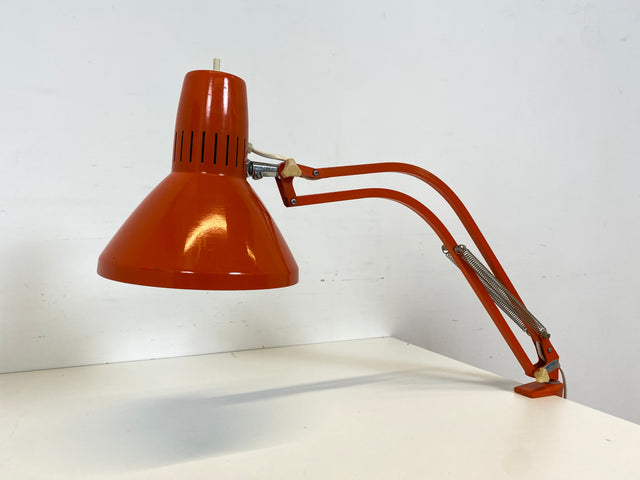 WMK Kultige & sehr gut erhaltene verstellbare skandinavische Space Age Tischlampe aus Metall in Rot # Gelenkleuchte Gelenklampe Ledu Lampe Leuchte Leselampe Architekten Arbeitsleuchte 60er 70er Retro