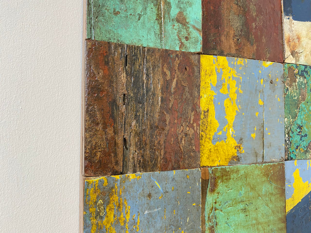 Boatwood by WMK # Großes Patchwork Wandbild 60x60cm, ein handgefertigtes Unikat aus recyceltem Bootsholz # buntes Bild Holzbild Wandpaneel Kunstwerk Design Loft Wanddekoration Mosaik Wanddeko Deko