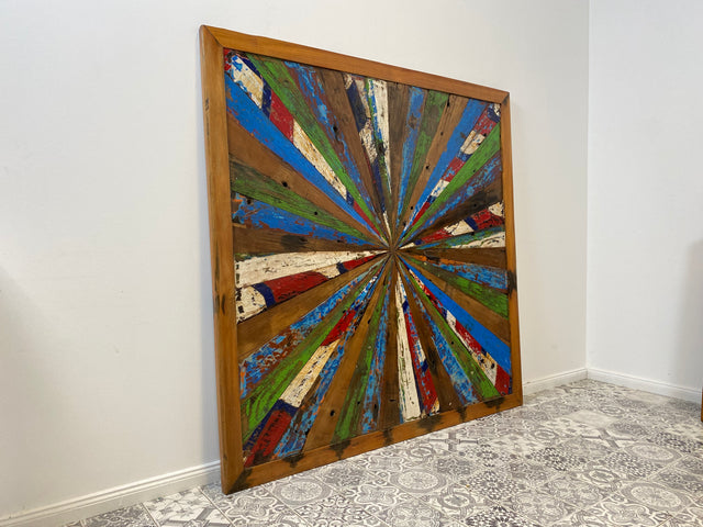 Boatwood by WMK # Einzigartiges Wandbild aus altem Bootsholz, ein handgefertigtes Unikat aus massivem Teakholz in Originalfarben der Boote # buntes Bild Tafel Holztafel Modern Abstrakte Kunst Art Loft