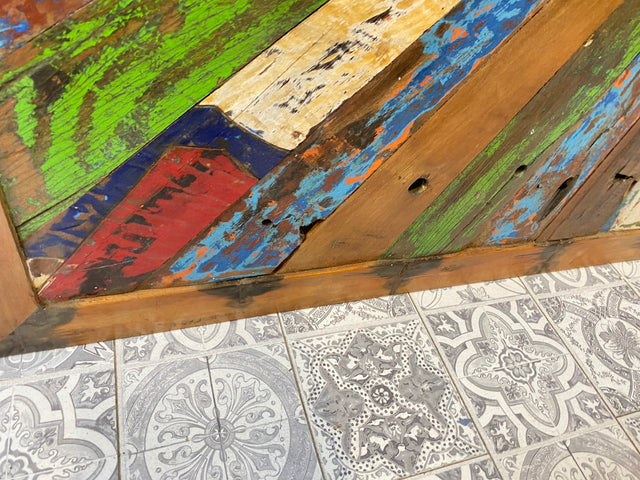 Boatwood by WMK # Einzigartiges Wandbild aus altem Bootsholz, ein handgefertigtes Unikat aus massivem Teakholz in Originalfarben der Boote # buntes Bild Tafel Holztafel Modern Abstrakte Kunst Art Loft