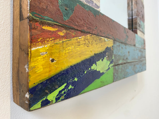 Boatwood by WMK # Farbenfroher 60x90 Wandspiegel aus altem Bootsholz, ein handgefertigtes Unikat in Originalfarben der Boote # bunter Spiegel Flurspiegel Holzrahmen Badspiegel Mirror Art Bootsmöbel