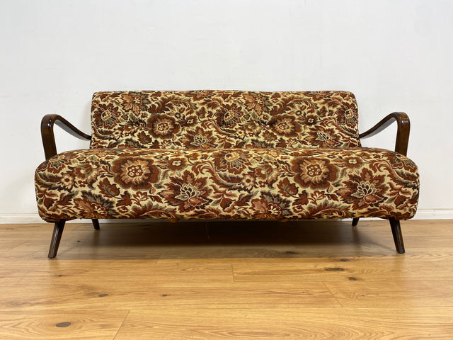 WMK Besonders schönes und sehr gut erhaltenes 1930er Jahre Art Deco Sofa , freistellend, mit floralem Originalbezug & bequemen Federkernsitz # Couch Daybed Designersofa Sitzgarnitur Sitzgruppe Vintage