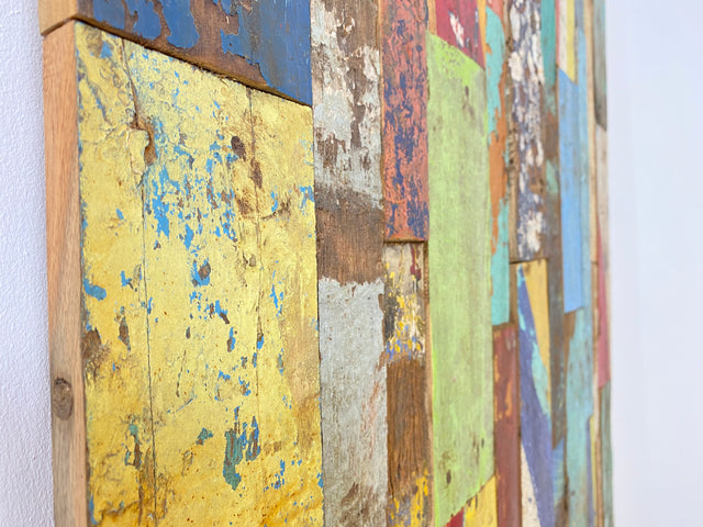 Boatwood by WMK # Einzigartiges Wandbild aus altem Bootsholz, ein handgefertigtes Unikat aus massivem Teakholz in Originalfarben der Boote # buntes Bild Tafel Holztafel Modern Abstrakte Kunst Art Loft