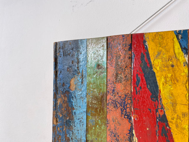 Boatwood by WMK # Einzigartiges Wandbild aus altem Bootsholz, ein handgefertigtes Unikat aus massivem Teakholz in Originalfarben der Boote # buntes Bild Tafel Holztafel Modern Abstrakte Kunst Art Loft