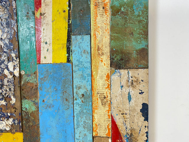 Boatwood by WMK # Einzigartiges Wandbild aus altem Bootsholz, ein handgefertigtes Unikat aus massivem Teakholz in Originalfarben der Boote # buntes Bild Tafel Holztafel Modern Abstrakte Kunst Art Loft