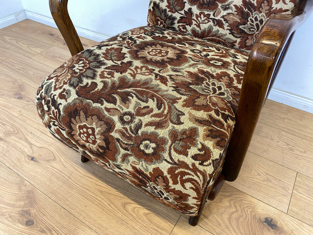 WMK 1/3 Particularly beautiful and well-preserved 1930s Art Deco club chair with floral original cover & comfortable spring core seat # Fauteuil Armchair Reading Chair Armchair Seating Set Vintage