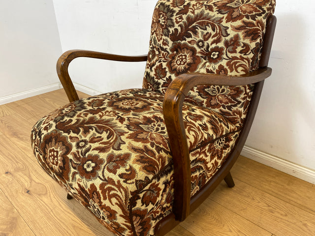 WMK 1/3 Particularly beautiful and well-preserved 1930s Art Deco club chair with floral original cover & comfortable spring core seat # Fauteuil Armchair Reading Chair Armchair Seating Set Vintage
