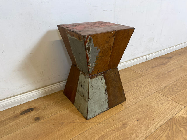 Boatwood by WMK # Formschöner Hocker aus altem Bootsholz, ein handgefertigtes Unikat aus massivem Teakholz # Sitzhocker Beistelltisch Ablage Säule Blumenständer Blumentisch Nachtisch Bootsmöbel