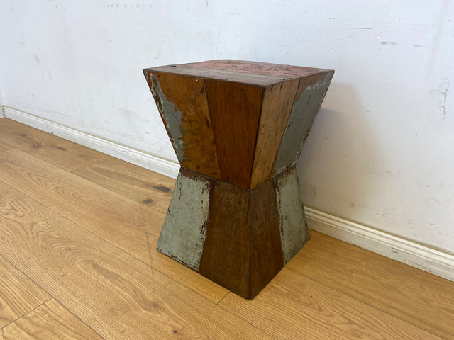 Boatwood by WMK # Formschöner Hocker aus altem Bootsholz, ein handgefertigtes Unikat aus massivem Teakholz # Sitzhocker Beistelltisch Ablage Säule Blumenständer Blumentisch Nachtisch Bootsmöbel