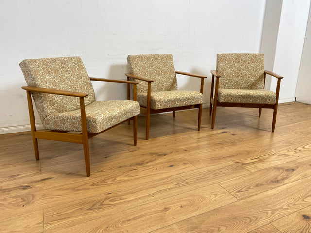 WMK 1/3 Stilvoller und gut erhaltener Mid-Century Sessel mit Originalbezug mit Blumenmuster und edlem Holzgestell # Sessel Loungesessel Lesesessel Relaxsessel Mid-Century Wohnzimmer 60er Vintage Retro