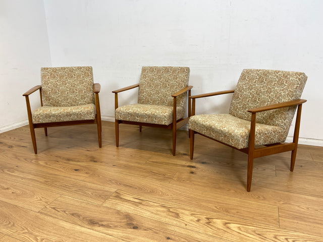 WMK 1/3 Stilvoller und gut erhaltener Mid-Century Sessel mit Originalbezug mit Blumenmuster und edlem Holzgestell # Sessel Loungesessel Lesesessel Relaxsessel Mid-Century Wohnzimmer 60er Vintage Retro